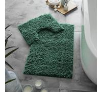 Lions Bath Mat Set - Ultra Soft Fluffy Bathroom Mat Sets 2 Piece, Absorbent Bathroom Rugs, Non Slip Microfiber Bathmat, Machine Washable, Shaggy Rug, 50x80cm, 100% Polyester (Green)