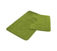 Lions Bath Mat Sets 2 Piece - Jacquard Greek Key Pattern Bathroom Toilet Rugs, Microfiber Bath Mats Pedestal Set, Super Soft Extra Absorbent Bathmat, Green