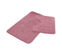 Lions Bath Mat Sets 2 Piece - Jacquard Greek Key Pattern Bathroom Toilet Rugs, Microfiber Bath Mats Pedestal Set, Super Soft Extra Absorbent Bathmat, Dusty Pink