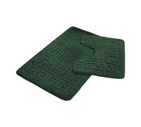 Lions Bath Mat Sets 2 Piece - Jacquard Greek Key Pattern Bathroom Toilet Rugs, Microfiber Bath Mats Pedestal Set, Super Soft Extra Absorbent Bathmat (Dark-Green)