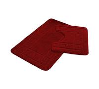 Lions Bath Mat Sets 2 Piece - Jacquard Greek Key Pattern Bathroom Toilet Rugs, Microfiber Bath Mats Pedestal Set, Super Soft Extra Absorbent Bathmat, Red