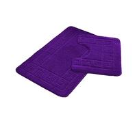 Lions Bath Mat Sets 2 Piece - Jacquard Greek Key Pattern Bathroom Toilet Rugs, Microfiber Bath Mats Pedestal Set, Super Soft Extra Absorbent Bathmat, Purple