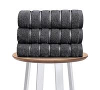 Lions Bath Sheet Towels 3 Pack - Premium Striped 100% Egyptian Cotton Towel Set 90x150cm - Ultra Soft and Highly Water Absorbent, Extra Large Thick Bathroom Sheets, Charcoal