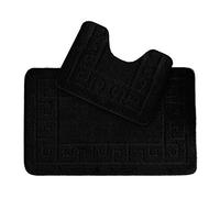 Lions Bathroom Mat Sets 2 Piece - Ultra Soft Greek Pattern Bath Toilet Bath Mat Anti Slip Pedestal Set, 100% Polypropylene, Water Absorbent, Machine Washable, Bathroom Accessory (Black)