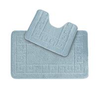 Lions Bathroom Mat Sets 2 Piece - Ultra Soft Greek Pattern Bath Toilet Bath Mat Anti Slip Pedestal Set, 100% Polypropylene, Water Absorbent, Machine Washable, Bathroom Accessory (Aqua)