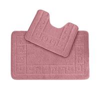 Lions Bathroom Mat Sets 2 Piece - Ultra Soft Greek Pattern Bath Toilet Bath Mat Anti Slip Pedestal Set, 100% Polypropylene, Water Absorbent, Machine Washable, Bathroom Accessory (Dusty Pink)