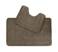 Lions Bathroom Mat Sets 2 Piece - Ultra Soft Greek Pattern Bath Toilet Bath Mat Anti Slip Pedestal Set, 100% Polypropylene, Water Absorbent, Machine Washable, Bathroom Accessory (Mocha)