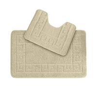 Lions Bathroom Mat Sets 2 Piece - Ultra Soft Greek Pattern Bath Toilet Bath Mat Anti Slip Pedestal Set, 100% Polypropylene, Water Absorbent, Machine Washable, Bathroom Accessory (Cream)