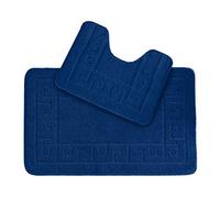 Lions Bathroom Mat Sets 2 Piece - Ultra Soft Greek Pattern Bath Toilet Bath Mat Anti Slip Pedestal Set, 100% Polypropylene, Water Absorbent, Machine Washable, Bathroom Accessory (Royal Blue)