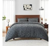 Lions Bedding - Luxury Charcoal Double Duvet Cover Sets with Matching Pillowcase, 100% Polyester, Microfibre Soft Touch Floral Embossed Texture 3 Pcs Quilt Covers Bed, 200x200cm