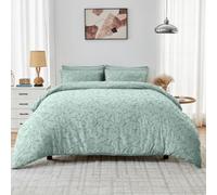 Lions Bedding - Luxury Sage Green Double Duvet Cover Sets with Matching Pillowcase, 100% Polyester, Microfibre Soft Touch Floral Embossed Texture 3 Pcs Quilt Covers Bed, 200x200cm