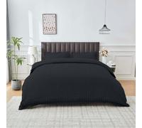 Lions Black Seersucker Bedding - Double Bed Duvet Cover Set with Matching Pillowcase, Soft Microfiber Pinch Pleat Quilt Coverr with Button Closure, 200x200cm