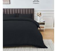 Lions Black Seersucker Bedding - King Size Duvet Cover Set with Matching Pillowcase, Soft Microfiber Pinch Pleat Quilt Coverr with Button Closure, 230x220cm