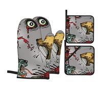 Lions Blood Oven Mitts and Pot Holders 4 Pieces Set,Oven Gloves, Heat Resistant Oven Gloves BBQ Gloves for Baking Cooking Grilling