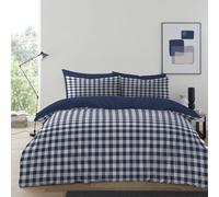 Lions Blue Ghingham Bedding - 100% Polyeser - King Size Checked Duvet Cover Set with Matching Pillowcase, Soft Microfibre Reversible Printed Quilt Covers, 230x220cm