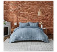 Lions Blue Striped Bedding Set - King Size Duvet Cover with Matching Pillowcase, Ultra Soft 100% Polyester Microfibre Quilt Covers, 3 Piece Bed Linen Sets, 230x220cm