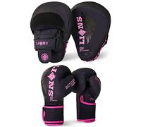 Lions BOTEGA Boxing Gloves and Pads - Premium Leather, Sparring Gloves and Punch Mma Martial Arts Muay Thai Training, Kickboxing Punching Mitts Boxing Set, Fitness Gym Workout (10oz, Pink)