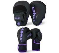 Lions BOTEGA Boxing Gloves and Pads - Premium Leather, Sparring Gloves and Punch Mma Martial Arts Muay Thai Training, Kickboxing Punching Mitts Boxing Set, Fitness Gym Workout (6oz, Purple)