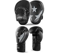 Lions Boxing Gloves and Pads - Hook & Jab Mitts Sparring Gloves Set Mma Punch Bag Training Kit (Max-Star Grey, 10oz)