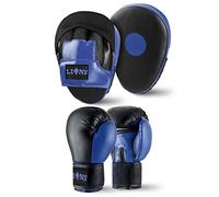 Lions Boxing Gloves and Pads - Hook & Jab Mitts Sparring Gloves Set Mma Punch Bag Training Kit (Mesh Blue, 10oz)