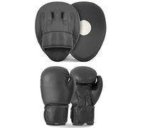 Lions Boxing Gloves and Pads - Hook & Jab Mitts Sparring Gloves Set Mma Punch Bag Training Kit (Plain Black, 12oz)