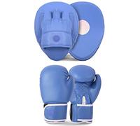 Lions Boxing Gloves and Pads - Hook & Jab Mitts Sparring Gloves Set Mma Punch Bag Training Kit (Plain Blue, 12oz)