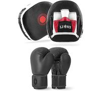 Lions Boxing Gloves and Pads - Hook & Jab Mitts Sparring Gloves Set Mma Punch Bag Training Kit (Smartie Black, 10oz)
