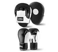 Lions Boxing Gloves and Pads Set - Sparring Gloves and Hook and Jab Pads Focus Punch Bag Mitts, Ideal for Martial Arts Mma Muay Thai Gym, Men Women Kids Boxing Set (10oz, White)