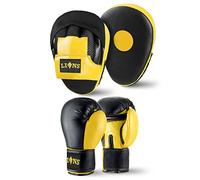 Lions Boxing Gloves and Pads Set - Sparring Gloves and Hook and Jab Pads Focus Punch Bag Mitts, Ideal for Martial Arts Mma Muay Thai Gym, Men Women Kids Boxing Set (Yellow, 10oz)