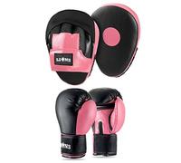 Lions Boxing Gloves and Pads Set - Sparring Gloves and Hook and Jab Pads Focus Punch Bag Mitts, Ideal for Martial Arts Mma Muay Thai Gym, Men Women Kids Boxing Set (10oz, Pink)