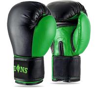 Lions Boxing Gloves - Premium Faux Leather, Pro Sparring Training Muay Thai Gloves, MMA Punching Kickboxing Bag Focus Mitts Fighting Training Workout for Men Women (INJECTION MOULD GREEN, 10OZ)