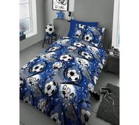 Lions Boys Bedding Set - 100% Microfibre Polyester, Kids Football Goal Blue Duvet Cover Set Single Szie with Matching Pillowcase, Reversible Printed Quilt Covers, Easy Care, 137x200cm
