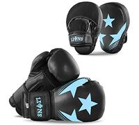 Lions Boys Boxing Gloves and Pads - Set of Sparring Punching Mma Focus Hook & Jab Training Mitts (BLUE-MAXSTAR, 10OZ)