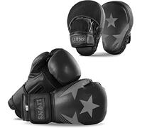 Lions Boys Boxing Gloves and Pads - Set of Sparring Punching Mma Focus Hook & Jab Training Mitts (GREY-MAXSTAR, 10OZ)