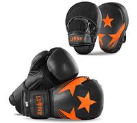 Lions Boys Boxing Gloves and Pads - Set of Sparring Punching Mma Focus Hook & Jab Training Mitts (ORANGE-MAXSTAR, 10OZ)
