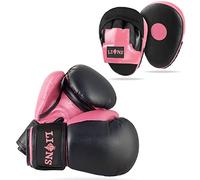 Lions Boys Boxing Gloves and Pads - Set of Sparring Punching Mma Focus Hook & Jab Training Mitts (PINK-INJECTION, 10OZ)