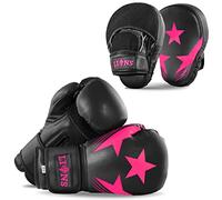 Lions Boys Boxing Gloves and Pads - Set of Sparring Punching Mma Focus Hook & Jab Training Mitts (PINK-MAXSTAR, 10OZ)