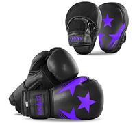 Lions Boys Boxing Gloves and Pads - Set of Sparring Punching Mma Focus Hook & Jab Training Mitts (PURPLE-MAXSTAR, 10OZ)