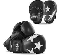 Lions Boys Boxing Gloves and Pads - Set of Sparring Punching Mma Focus Hook & Jab Training Mitts (WHITE-MAXSTAR, 10OZ)
