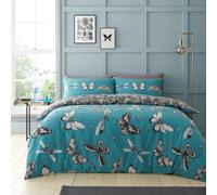 Lions Butterfly Bedding - Printed Double Bed Duvet Cover Set with Matching Pillowcase, Reversible Girls Quilt Covers, Poly Cotton, Easy Care, Teal Charcoal, 200x200cm