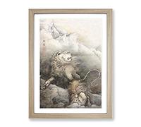 Lions By Kano Hogai Asian Japanese Framed Print | A2 Oak Framed Wall Art | Ready to Hang | Asian Animal Picture | Living Room Bedroom Lounge Office