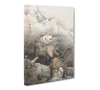 Lions By Kano Hogai Canvas Print | Gallery Wrapped 30mm Frame Wall Art | 30x20 inches | Ready to Hang | Asian Animal Picture | Living Room Bedroom Lounge Office