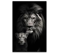 Lions Canvas Wall Art - Black And White Animal Prints - Abstract Lion Painting - 16x24inch No Frame
