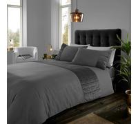 Lions Charcoal Bedding - Crushed Velvet Panel Duvet Cover Set, Double Bed Size (200 x 200cm) with Matching Pillowcase, 3 Piece Quilt Covers, Super Soft Touch Luxury Bedding Sets