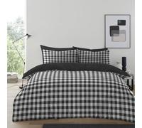 Lions Charcoal Gingham Bedding - 100% Polyester - Double Bed Size Checked Duvet Cover Set with Matching Pillowcase, Soft Microfibre Reversible Printed Quilt Covers, 200x200cm
