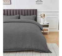 Lions Charcoal Grey Seersucker Bedding - King Size Duvet Cover Set with Matching Pillowcase, Soft Microfiber Pinch Pleat Quilt Coverr with Button Closure, 230x220cm