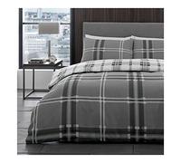 Lions Check Bedding Set - Bed Duvet Covers Double Size with Matching Pillowcase, Ultra Soft Reversible Poly Cotton Quilt Covers, Button Closure, 200x200cm, Bardsley Grey