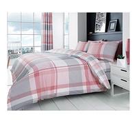 Lions Check Bedding Set - King Size Bed Duvet Cover with Matching Pillowcase, Ultra Soft Reversible Poly Cotton Quilt Covers, Button Closure, 230x220cm, Waverly Pink