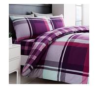 Lions Check Bedding Set - King Size Bed Duvet Cover with Matching Pillowcase, Ultra Soft Reversible Poly Cotton Quilt Covers, Button Closure, 230x220cm, Waverly Purple
