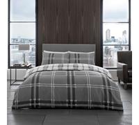 Lions Checked Bedding Set - Bardsley Check Double Size Duvet Cover with Pillowcase, Poly Cotton Reversible Quilt Covers, 3 Piece Soft Bed Set, Machine Washable, Button Closure, Grey